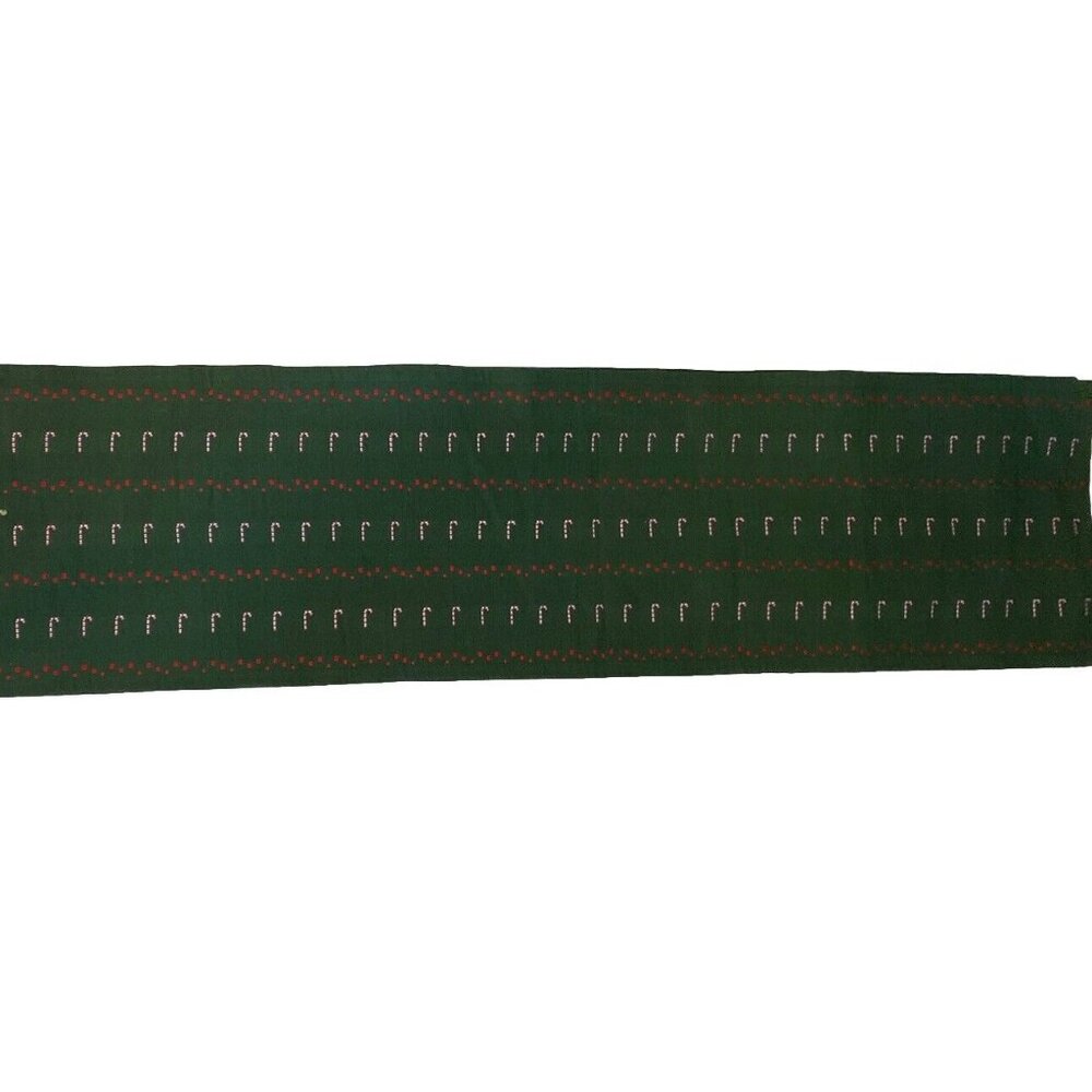 Crate & Barrel Table Runner  110”x14.5” Candy Cane Christmas Green Canvas